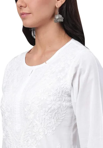 Vista 6 de Ada Bordado a mano Chikankari indio recto algodón Kurti Kurta túnica vestido para las mujeres A149984