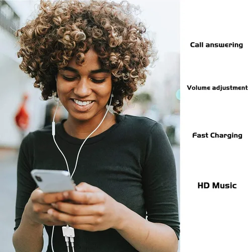 Vista 3 de Certificado MFi de Apple Adaptador divisor de auriculares para iPhone, 2 en 1, cargador Lightning doble, adaptador de audio auxiliar para iPhone