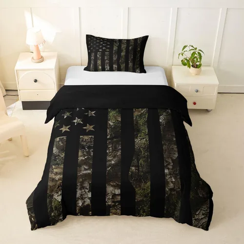 Vista 17 de Funda de edredón rústica tamaño Queen, juego de ropa de cama retro para cabaña de cabaña, oso de caza, ciervo, hojas de arce, funda de edredón