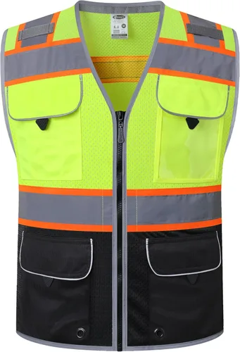 Vista 14 de JKSafety Hi-Vis Chaleco de seguridad unisex para topógrafos de alta visibilidad, resistente, con bolsillos internos, cumple con las normas ANSI/ISEA