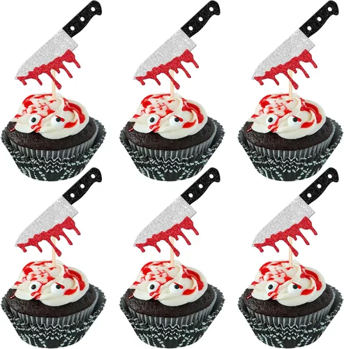 Vista 31 de 24 piezas de decoración de cupcakes de Halloween para despedida de soltero con purpurina, araña, bruja, murciélago, Halloween, cupcakes