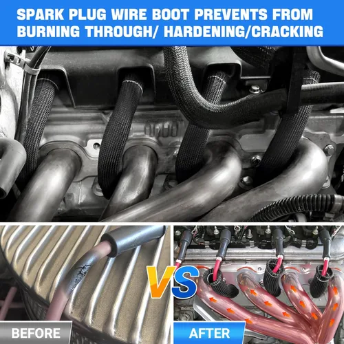 Vista 4 de Cable de bujía de protección contra el calor de la manga de 2500 de la bujía protector de arranque Botas Wrap para SBC BBC 350 454 8 piezas tapas