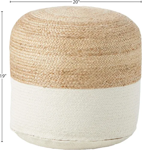 Vista 3 de Signature Design by Ashley Sweed Valley Puf de yute y algodón, 19 x 19 pulgadas, beige y blanco