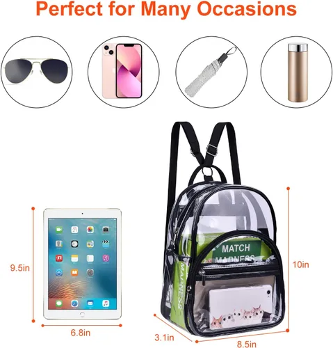 Vista 5 de Mochila pequeña aprobada por el estadio mini mochila transparente para niñas Negro Mini Mochilas Daypack