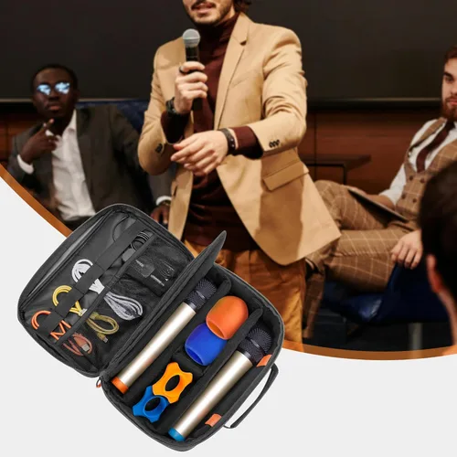 Vista 7 de PGmoon Funda de transporte de micrófono inalámbrico con 3 ranuras, bolsa de almacenamiento para micrófono de 3 micrófonos de hasta 11 pulgadas