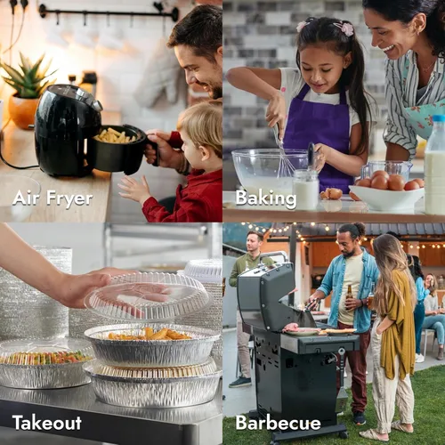 Vista 6 de CURTA Sartenes redondos de papel de aluminio de 8 pulgadas con tapas transparentes, resistentes, ideales para asar, hornear, almacenamiento, asar