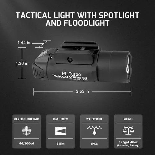Vista 2 de OLIGHT PL Turbo - Linterna táctica para arma de 800 lúmenes y largo alcance de 515 metros, luz montada en riel de 66,300 candelas con función