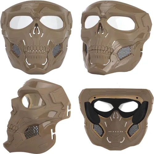 Vista 4 de AOUTACC Máscara de Airsoft de esqueleto con gafas de calavera protectora de cara completa, máscara táctica ajustable para Halloween, paintball