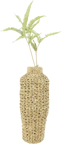 Vista 9 de Jarrón de piso de ratán y jacinto de agua tejido a mano de 22 pulgadas de alto