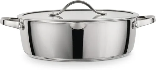 Vista 6 de Tramontina Tempo Sartén Braseadora de Acero Inoxidable con Base Tri-Capa de 6 Cuartos con Tapa de Vidrio, Lista para Inducción, Apta para Horno
