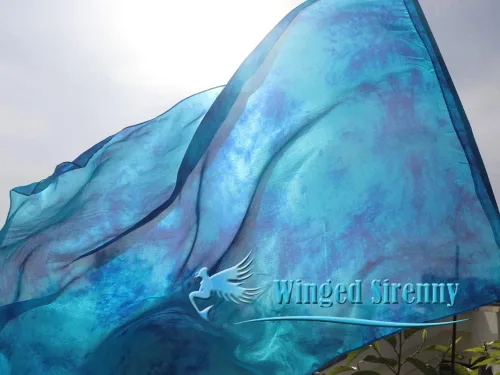 Vista 7 de Winged Sirenny Banderas flexibles de alabanza porfética de adoración de danza, serpentina rectangular de 50 pulgadas (luna azul)