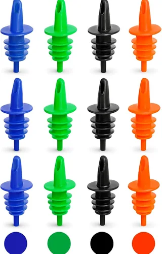 EHOMEA2Z Paquete de 12 boquillas para verter botellas – Licor de flujo libre, aceite de oliva, jarabe de café y botellas de hielo afeitado – Surtido