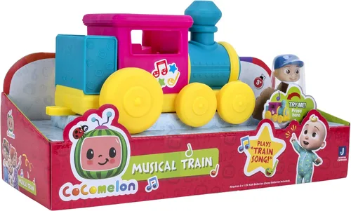 Vista 7 de CoComelon Característica vehículo, tren – vehículo de tren con sonidos – Figura exclusiva de conductor JJ – Se adapta a 4 figuras – Ruedas gratis