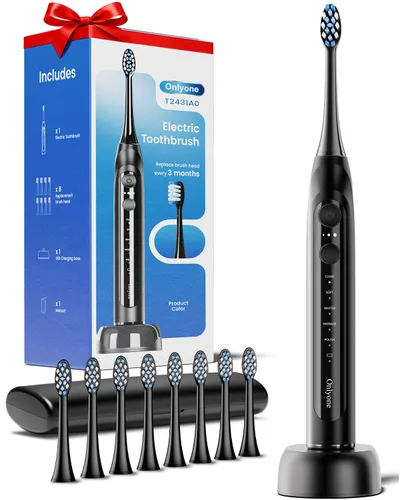 Onlyone - Cepillo de dientes eléctrico sónico para adultos, cepillo de dientes eléctrico recargable ultrasónico con 8 cabezales de cepillado,