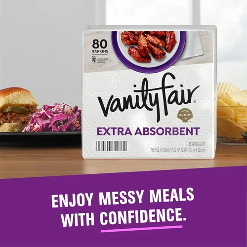 Vista 8 de Vanity Fair Servilletas de papel extra absorbentes, 80 unidades, servilletas desechables hechas suaves y fuertes para comidas desordenadas y uso