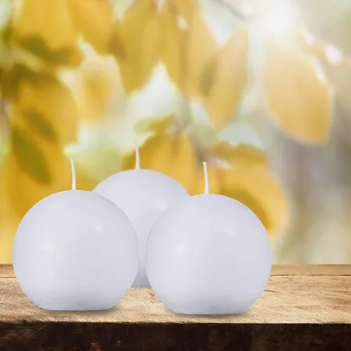 Vista 5 de SPAAS - Velas redondas blancas rústicas, velas de bola blanca de 3 pulgadas, uso como velas decorativas para bodas, celebraciones, vacaciones