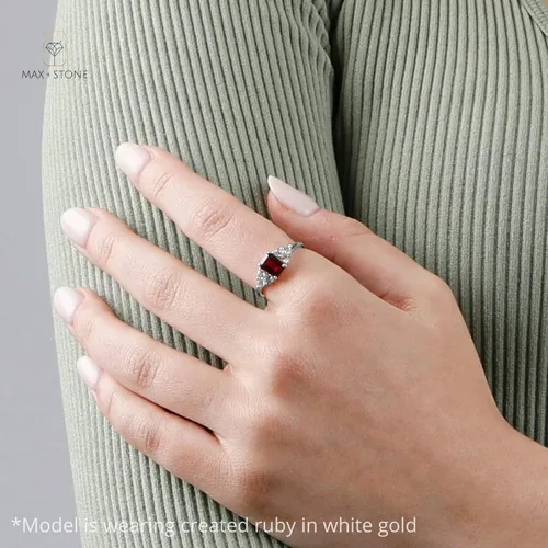 Vista 2 de MAX + STONE 10k Yellow or White Gold Ring for Women with Emerald Cut Gemstone and Created White Sapphire Accents Birthstone Anniversary Ring Size 5