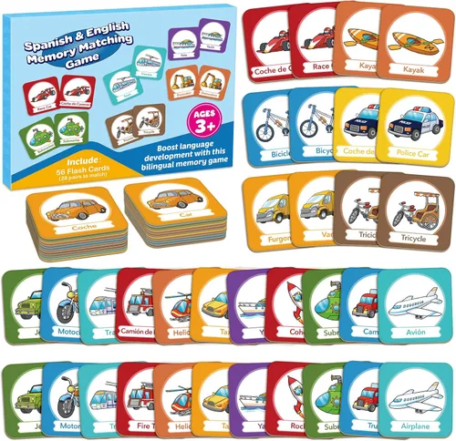 Vista 9 de Juego de tarjetas de memoria, juego de partidos para niños pequeños, aprender español para niños, tarjetas flash bilingües, juguetes de aprendizaje