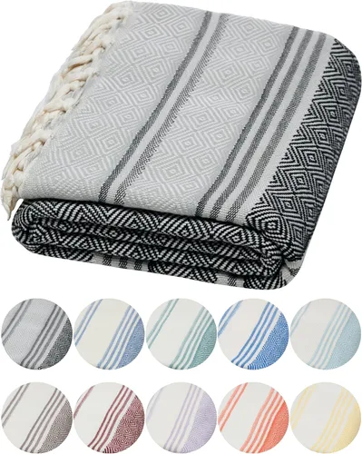 Vista 12 de DEMMEX Organic Diamond - Toalla turca de baño y playa 100% algodón turco certificado Oeko-TEX, ultra suave, de secado rápido, ligera, compacta