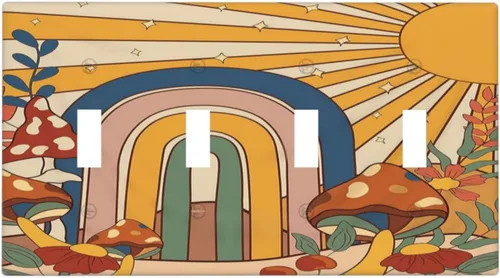 Vista 75 de Cubierta de Interruptor de Luz de Estilo Boho Vintage de los 70 Sol Arcoíris Champiñón Floral Rocker Individual 1 Gang Cubierta de Enchufe