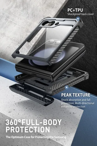 Vista 2 de i-Blason Funda magnética para Samsung Galaxy Z Flip 5 con soporte, protector de pantalla integrado, protección de bisagra, protección de cuerpo Negro