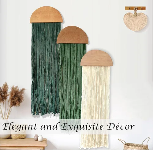 Vista 2 de Induslyfe Tapiz de macramé para colgar en la pared, 3 piezas, tejido bohemio para el hogar, elegante, decoración de pared geométrica bohemia