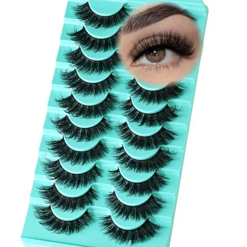 Vista 12 de APCYUST Pestañas postizas finas, pestañas postizas con volumen, tira de ojos, espigas, esponjosas, pestañas postizas de visón, 7 pares de pestañas