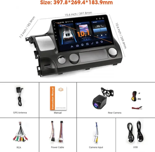 Vista 7 de Haudio Estéreo de coche Android para Honda Civic 2006-2011, pantalla táctil doble DIN de 10.1 pulgadas, CarPlay inalámbrico y Android Auto, GPS, FM
