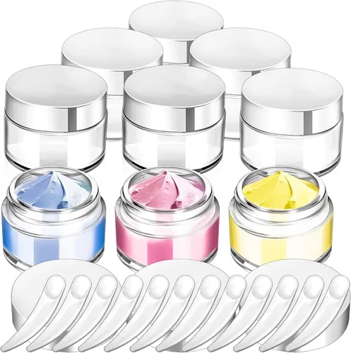 Vista 17 de MotBach 6 Pack de tarros de vidrio ámbar de 1 oz con tapas, tarros pequeños de vidrio de 1 onza con tapas y forros interiores, tarros redondos