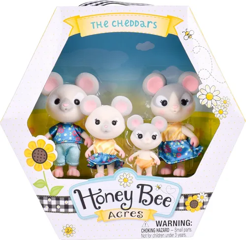Vista 6 de Honey Bee Acres La Familia Cheddars de Ratón, 4 Figuras de Muñecas en Miniatura, Pequeña