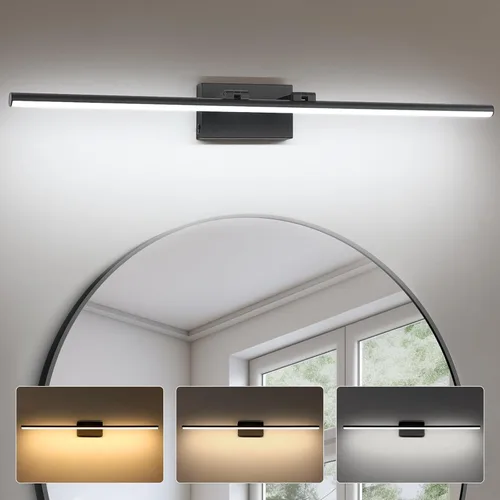 Vista 19 de Lámpara LED para tocador de baño, moderna lámpara de baño sobre el espejo (blanco frío 6000 K), barra de luz de tocador con ángulo ajustable, 24