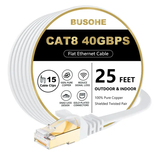 Vista 16 de BUSOHE Cable Ethernet Cat 8 de 1 pie, paquete de 2 unidades, 40 Gbps 2000 MHz, cable plano Cat8 de alta velocidad con conector RJ45 chapado en oro