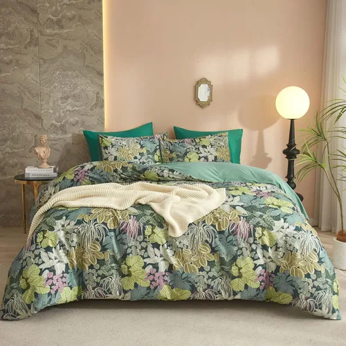 Vista 35 de EAVD Funda de edredón de flores rosas estilo jardín francés con volantes Queen de algodón suave elegante shabby chic juego de ropa de cama floral
