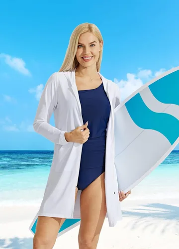 Vista 6 de Willit Chaqueta larga con capucha y protección solar UPF 50+ para mujer, ligera