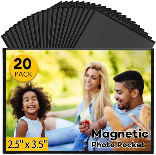YixangDD Paquete de 20 marcos magnéticos para fotos, 2.5 x 3.5 pulgadas, marcos de fotos magnéticos para refrigerador, hogar, escuela, oficina Negro