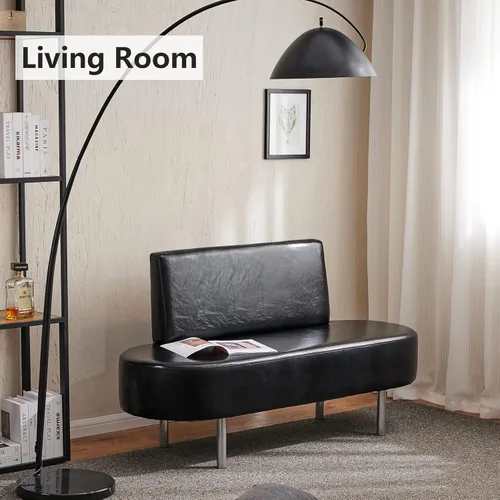 Vista 9 de OmySalon Asiento de banco para sala de espera, banco de recepción de salón, silla de oficina con respaldo, silla de vestíbulo de invitados Negro