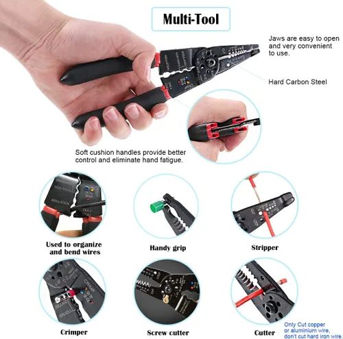 Vista 5 de Glarks Pelacables multifunción de 8 pulgadas, 10-22 AWG y 175 tuercas giratorias, conectores de cable eléctrico, terminales de tornillo con 5 piezas