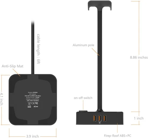 Vista 5 de cozoo Soporte para auriculares con cargador USB soporte para auriculares de escritorio con 3 cargadores USB y 2 tomas de corriente adecuado