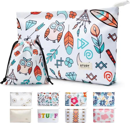 Vista 26 de WLLWOO - 2 bolsas de maquillaje de pana con cara sonriente, bolsa de cosméticos con cremallera interior impermeable, estuche para lápices, monedero