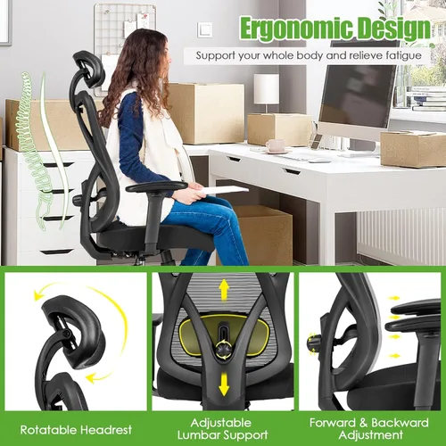 Vista 4 de Ergonomic High-Back Office Chair with Adjustable Lumbar Support, Mesh Desk Chair with Adjustable Headrest, Big and Tall Computer Chair with