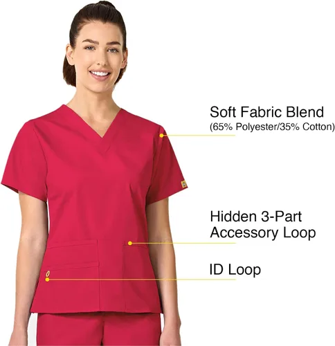 Vista 3 de Bata quirúrgica para mujer Wonderwink con 5 bolsillos y cuello en V