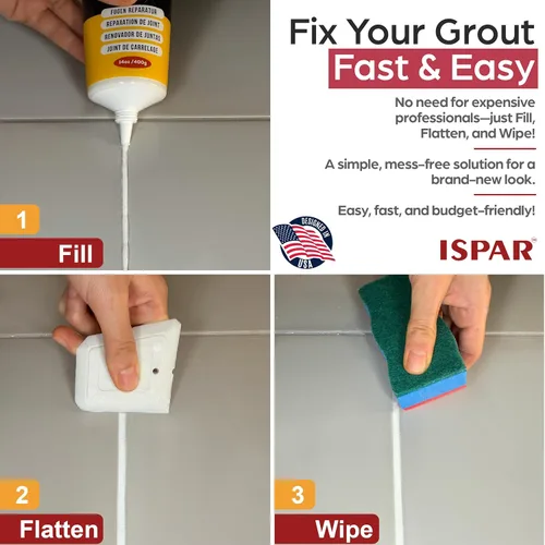 Vista 2 de Kit de reparación de lechada de azulejos – Relleno de lechada blanca de 14 oz para juntas de azulejos de paredes y pisos con espátula y esponja