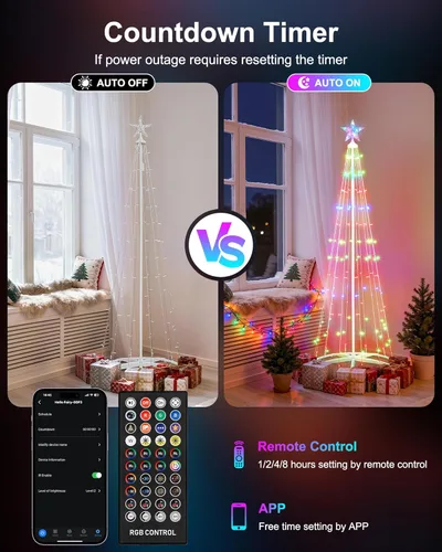 Vista 4 de Paquete de 2 Luces Inteligentes de Árbol de Navidad en Forma de Cono - Árbol Artificial de 5 Pies con 130 LED y 6 Pies con 154 LED con Estrella