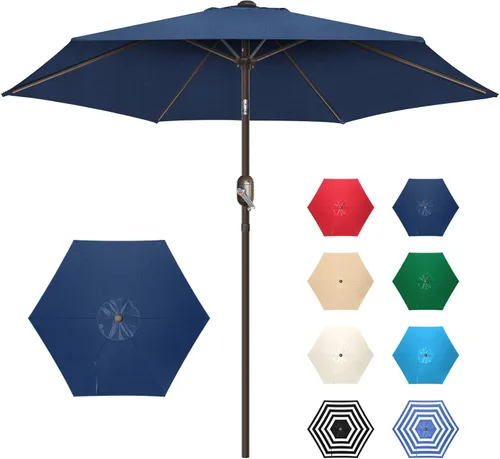 Vista 8 de Sombrilla de patio de 7.5 pies/9 pies, sombrilla de piscina con protección UV con poste resistente, sombrilla para exteriores con botón