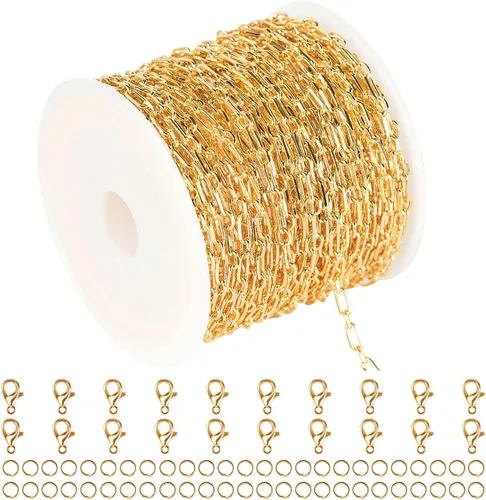 Vista 15 de YOUBEIYEE Cadenas de oro claro de 10 metros (32.8 ft) para hacer joyas, latón chapado en oro de 18 quilates, cadena de eslabones de corazón plano