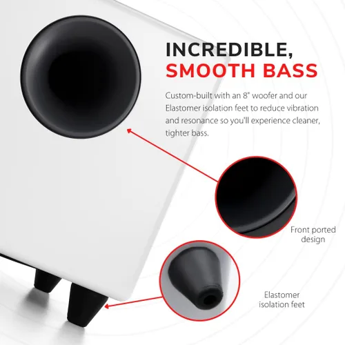 Vista 8 de Audioengine Paquete de altavoces Bluetooth A2 HD (HD3) con alimentación blanca y subwoofer blanco S8