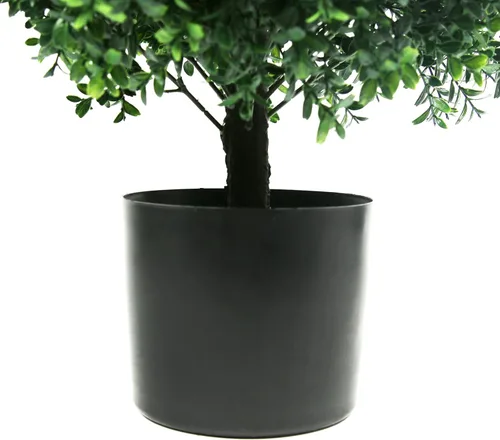 Vista 4 de Sunnyglade Juego de 2 Árboles de Bolas Topiarias de Boj Artificial de 21.6 Pulgadas de Alto, Arbustos en Maceta Resistentes a los Rayos UV, Plantas