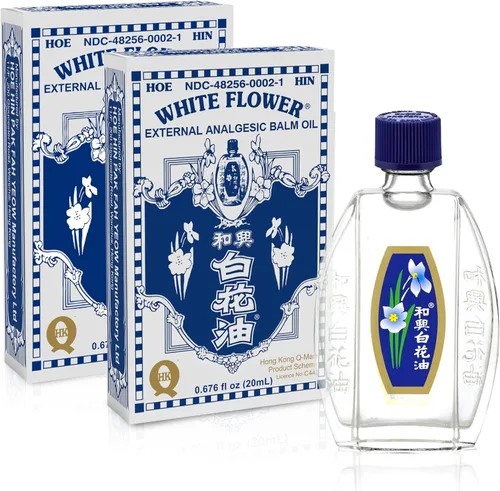 White Flower Aceite de bálsamo analgésico externo para aliviar el dolor, 0.7 fl oz/0.676 fl oz, auténtico importación estadounidense (2 paquetes)