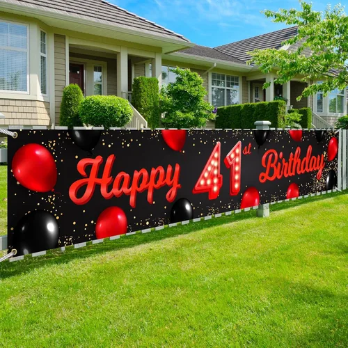 Vista 90 de TfNl Bn Feliz Cumpleaños Rojo y Negro Banner (10)