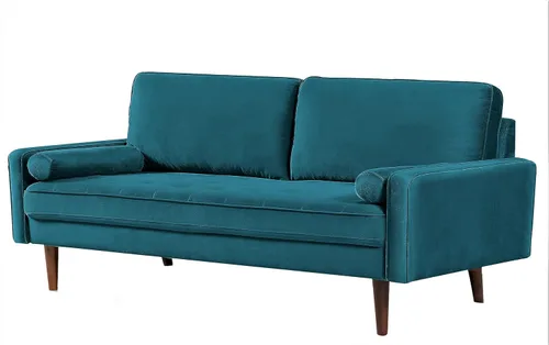 Vista 3 de Sofás capitoné de terciopelo para sala de estar, estilo clásico de mediados de siglo con silueta moderna, acolchado de botones y patas de madera